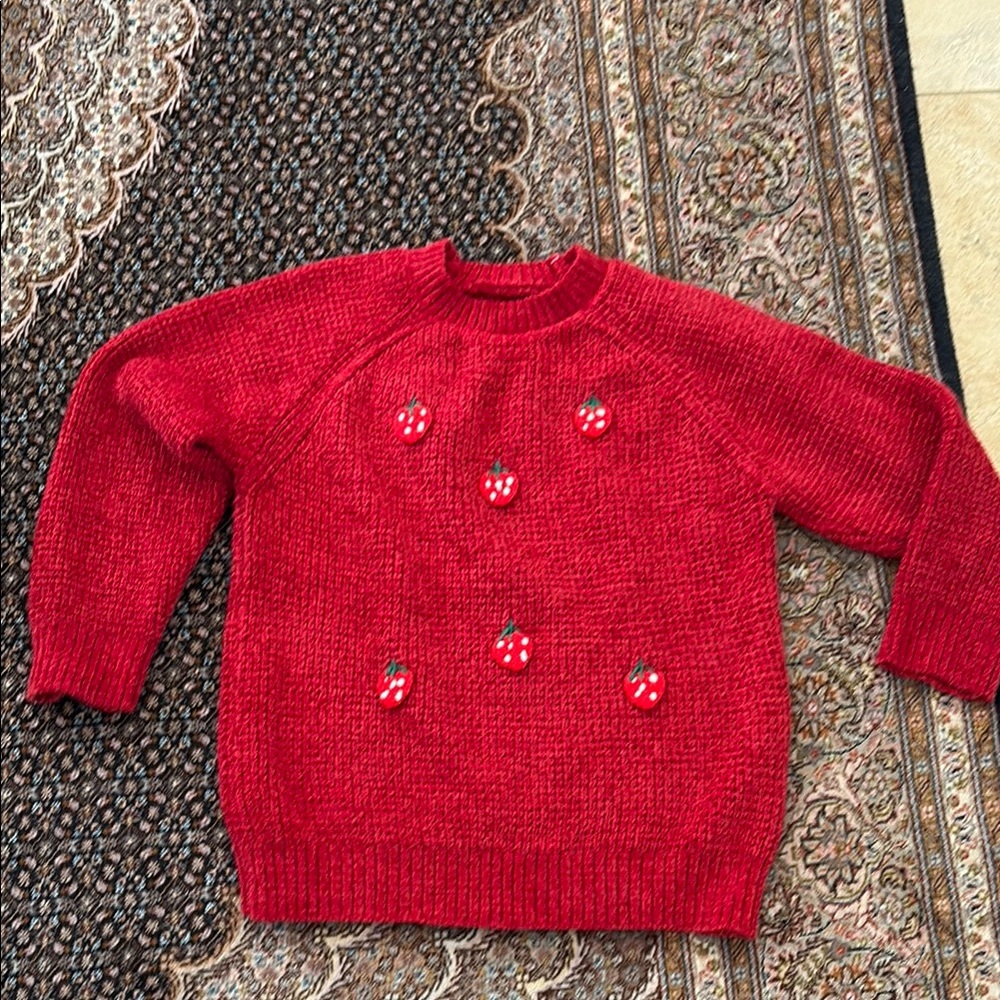 Vibrant Red Crew Neck Sweater with Ribbed Hem